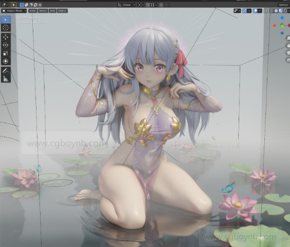 图片[2]-荷花水池女孩模型blender-cg男孩
